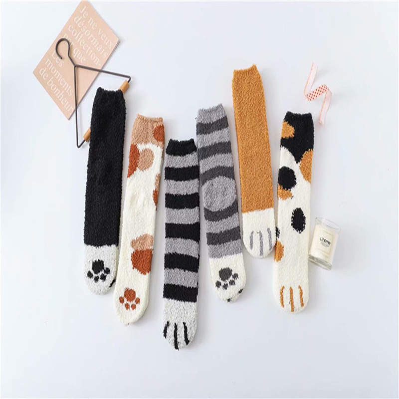 RMB38  Cat Paw Socks Child Autumn Winter Coral Suede Warm Socks Thicken Garnter Floor Socks Postnatal Month Socks