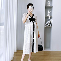 Korean maternity dress 2022 summer new short-sleeved dress fashion trend lace dress pregnancy maternity dress