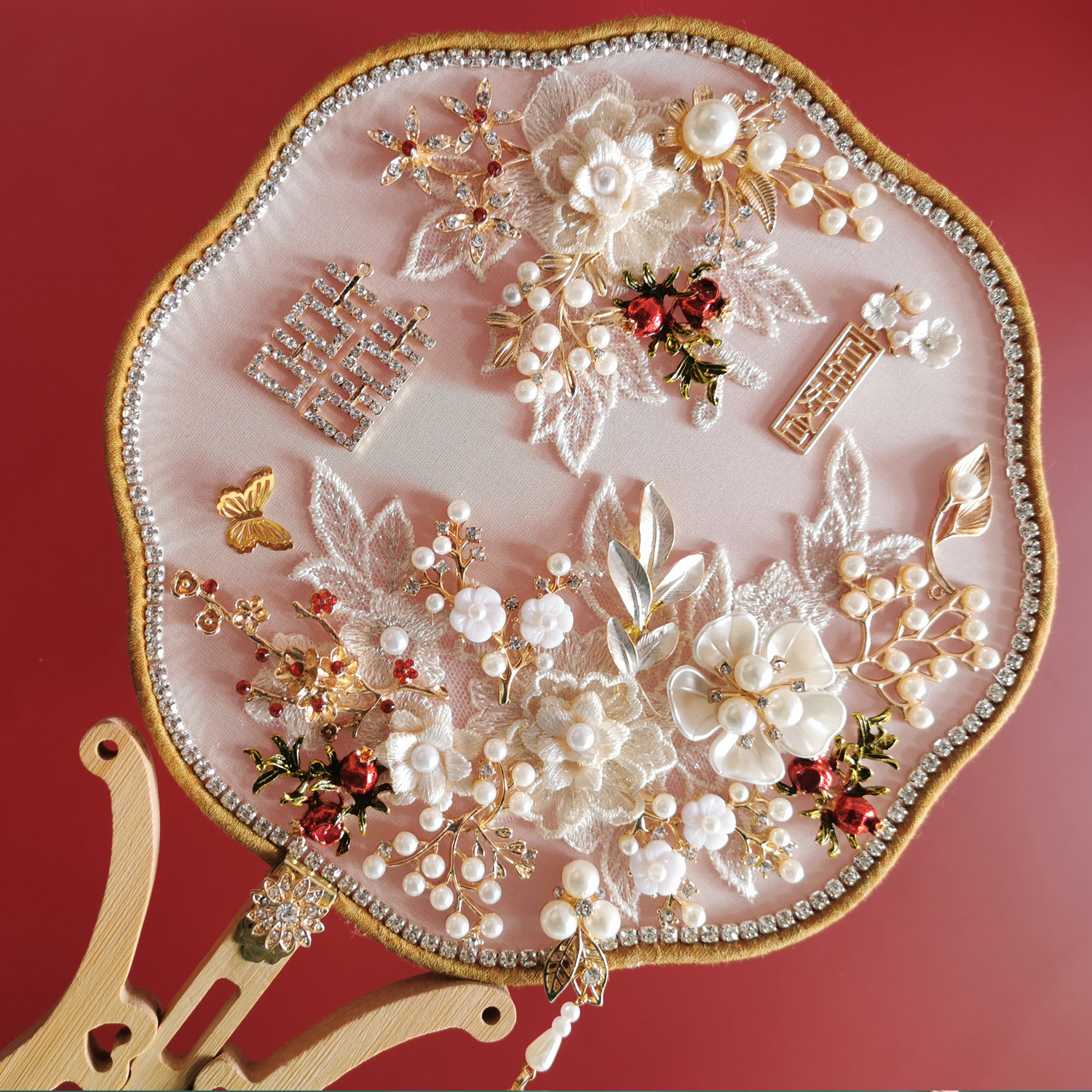 yh original hand-made ancient style wedding Xiuhe clothing wedding wedding fan Chinese diy material package bridal group fan