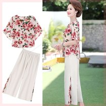 Mother summer two-piece set 2021 new middle-aged and elderly womens chiffon T-shirt gown clothes