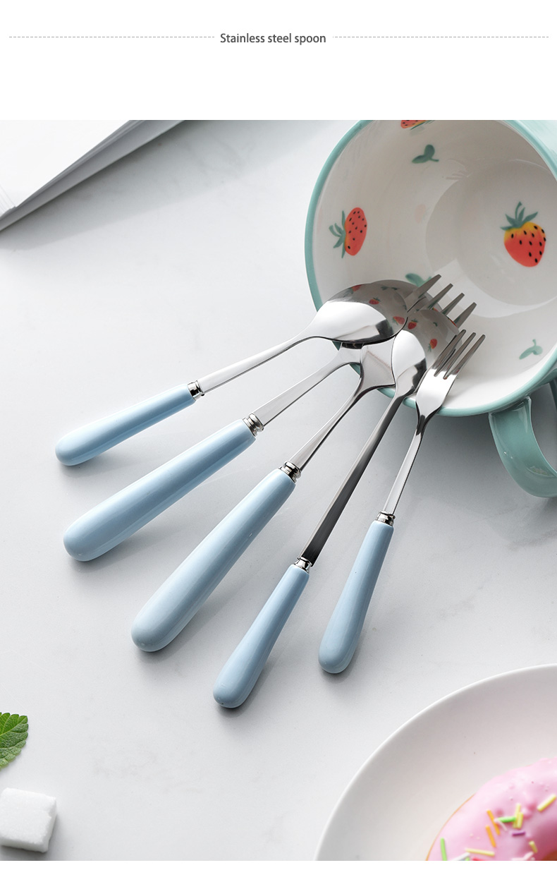 Ceramic spoon handle stainless steel household creative TBSP lovely ladles Korean children eat small spoon, tableware