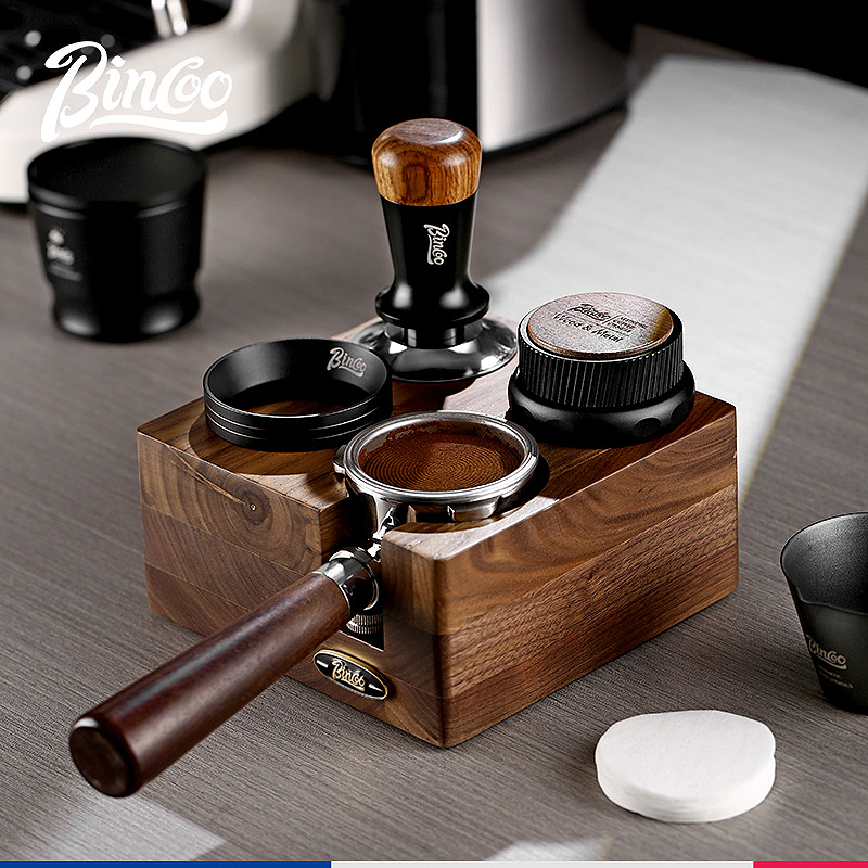Bincoo ウォールナット 4穴コーヒータンパーベース イタリアンクロス パウダータンパーツール 51/58mm セット