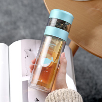 Double-layer one-button tea water separation glass water cup female cute simple filter Cup portable fresh Mori Cup