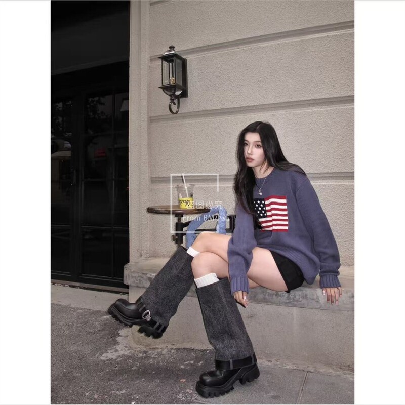 Bm Korean Style Loose Round Neck Pullover Sweater for Women, New Spring Model, Slimming Casual Knit Flag Knit Top Bm Korean Style Loose Round Neck Pullover Sweater for Women, New Spring Model, Slimming Casual Knit Flag Knit Top