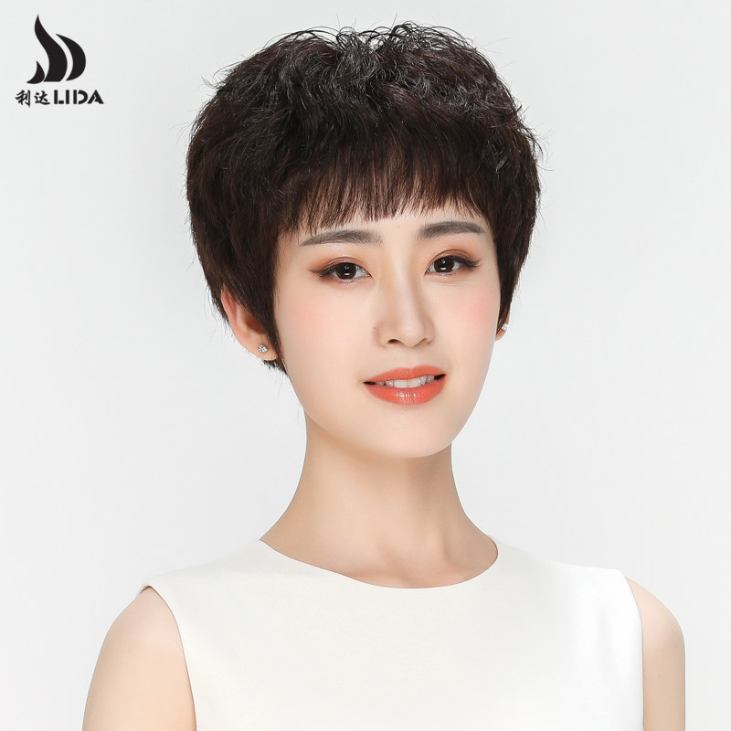 Handloom Real Hair Wig Woman Short Hair Short Curly Hair OLD AGE MOTHER WIG SLEEVE FULL HEAD SLEEVE LIVE-ACTION HAIR NATURAL
