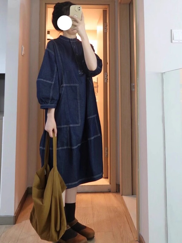 Plus-Size Women's Dress, Autumn Loose Fit, Slimming, Covers the Body, Unique, Sweet and Spicy, for Chubby Women, Elegant, Age-Reducing Denim A-Line Skirt