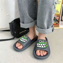 One word drag male summer 2021 new couple shark beach slippers cartoon cute home non slip slippery slippers women