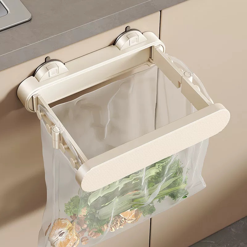 Folding Trash Rack for Home Kitchen, Suction Cup Trash Can, Trash Bag Holder, Bathroom Toilet Trash Hanging Rack, Wall-Mounted