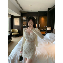 THE SWAN Si Huang Light Luxury Beauty Gentle Heavyweight Skirt Temperament Waist Tie Lace Dress/Suspended Top