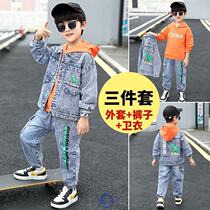 Childrens spring and autumn three sports suit 2021 new boy spring handsome cowboy three-piece set fried street foreign gas