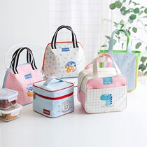 Net red bag with rice bag box lunch bag bag handbag Plaid lunch bag fashion thick aluminum film cartoon canvas large