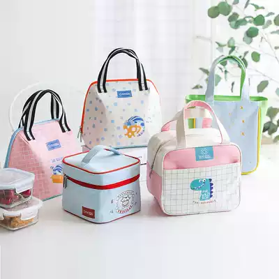 Net red bag with rice, bento bag, tote bag, plaid bento bag, fashion thickened aluminum film, cartoon canvas large