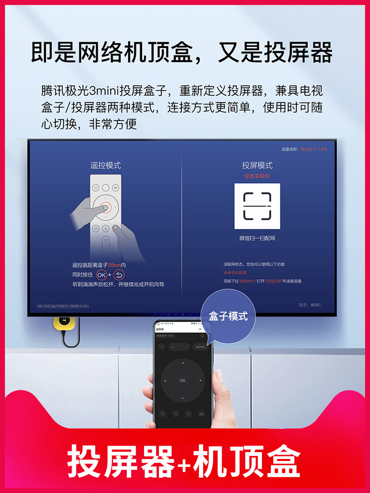 Tencent Aurora Mobile Phone Wireless Screen Projector Connects to Tv Projector Adapter Box HDMI High-Definition