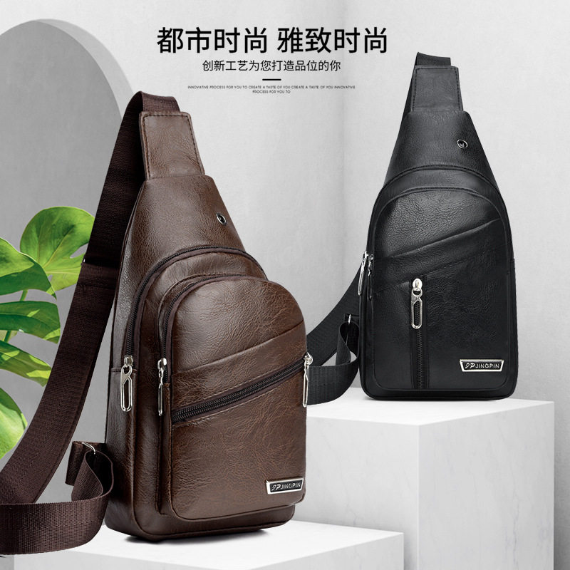 Men's and women's PU soft leather waterproof lightweight crossbody chest bag
