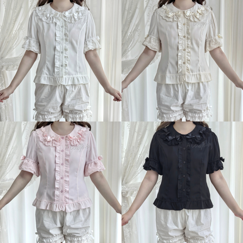 [in Stock] Bowknot Pearl *Lolita Chiffon Short-Sleeve Shirt* Lolita Short-Sleeve Inner Wear