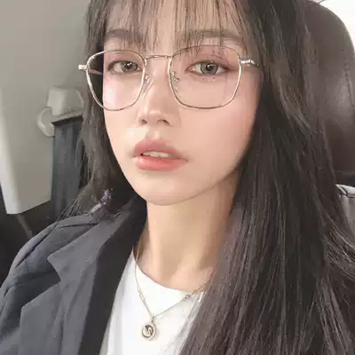 ins plain artifact glasses frame female Net Red Square anti-blue metal retro myopia glasses round face flat light
