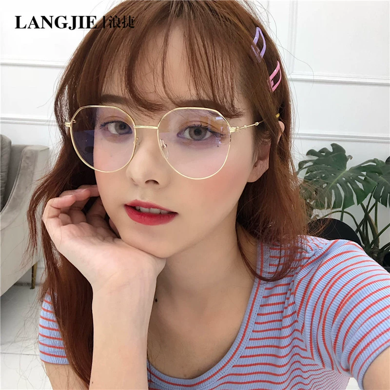 Phiên bản tiếng Hàn của nữ cận thị thủy tinh đa giác kính gọng kính nam có thể được trang bị độ phẳng retro ánh sáng mặt lớn là mỏng - Kính khung