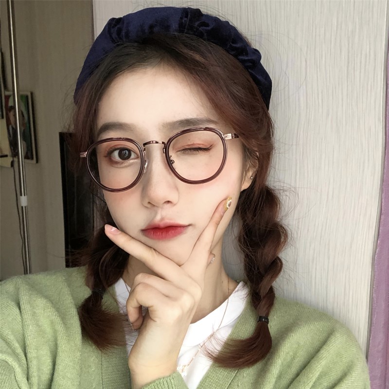 Net red with small face-showing glasses frame Korean version of trendy women's plain face anti-blue radiation plain face gm flat myopia glasses