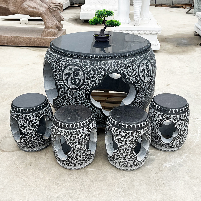 Stone Carved Stone Table Stone Bench Green Stone Courtyard Round Table And Chairs A Set Garden Tea Table Natural Marble Table Outdoor Pendulum-Taobao