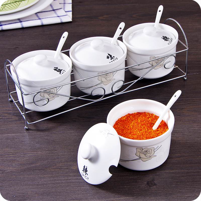 Salt Tank Sugar Taste Powder Fire Pan Shop Restaurant Manual seasoning box Salt Barjar Supplies Ceramic Seasoning Jars Chili Jar