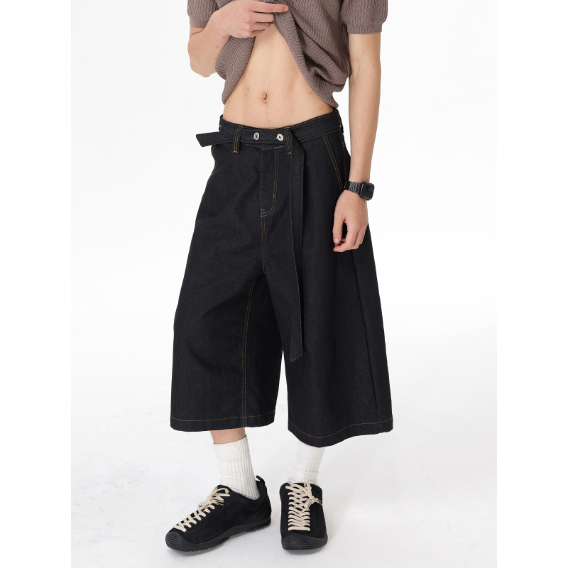 Maxdstr Detachable Wheat Spike Metal Buckle Ribbon Heavy-Duty Wear-Resistant Natural Color Denim Capri Pants Summer Shorts Maxdstr Detachable Wheat Spike Metal Buckle Ribbon Heavy-Duty Wear-Resistant Natural Color Denim Capri Pants Summer Shorts