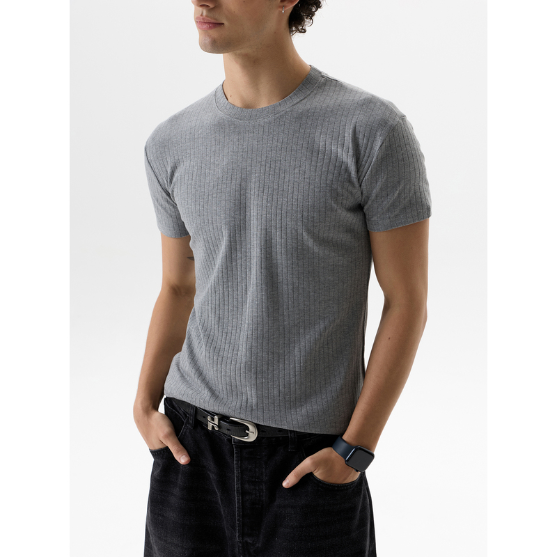 Maxdstr Cotton-Spandex Blend Elastic Cuff Regular Shoulder Fit Breathable Commuter Short-Sleeve T-Shirt Unisex Solid Color Top