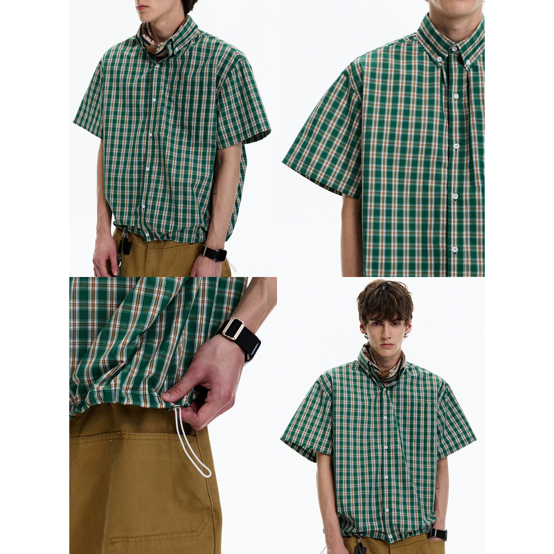 Maxdstr American Retro Preppy Style Plaid Shirt with Adjustable Hem Design Cleanfit Plaid Shirt Maxdstr American Retro Preppy Style Plaid Shirt with Adjustable Hem Design Cleanfit Plaid Shirt