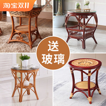 Chinese rattan chair balcony small coffee table simple modern solid wood real rattan bamboo woven tea table home living room retro table
