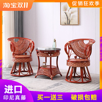 Natural rattan rattan chair three-piece leisure living room rattan chair balcony small coffee table swivel chair backrest swivel table and chair