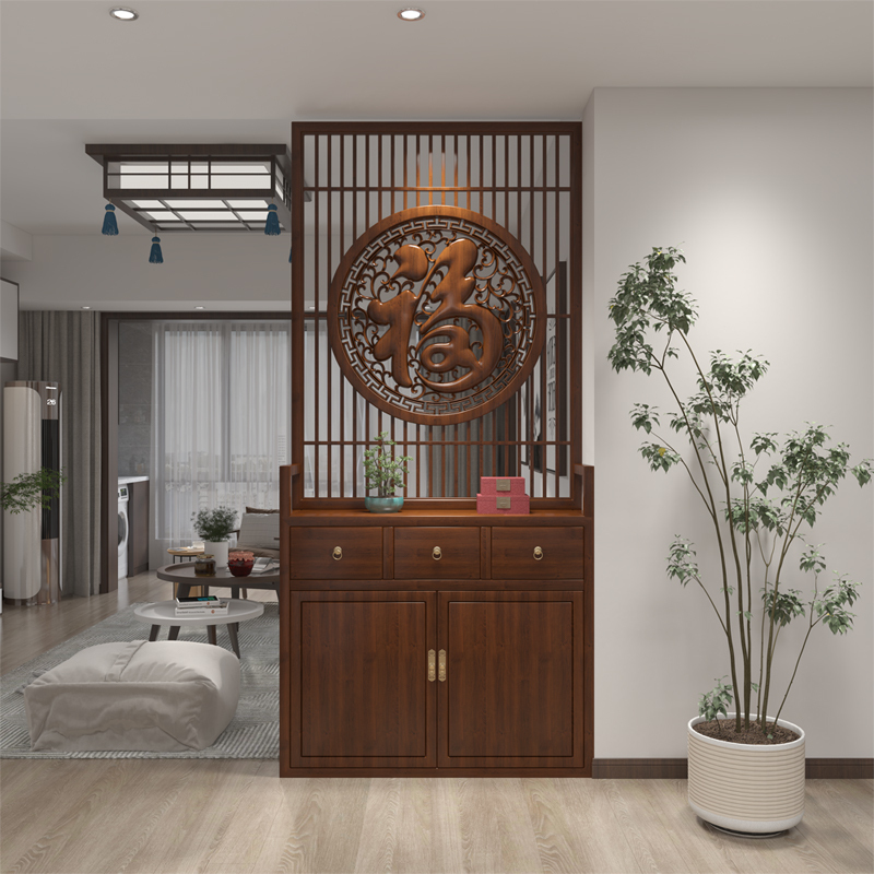New Chinoiserie Solid Wood Screen Entrance Cabinet Integrated Entry Door-To-Door Living Room Entrance Blocking Word Relief Partition Cabinet New Chinoiserie Solid Wood Screen Entrance Cabinet Integrated Entry Door-To-Door Living Room Entrance Blocking Word Relief Partition Cabinet