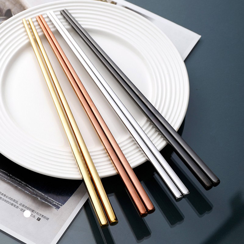 Creative Vacuum Plated Titanium 304 stainless steel chopsticks suit Anti-burn single double metal chopsticks Home Moisture Proofing-Taobao