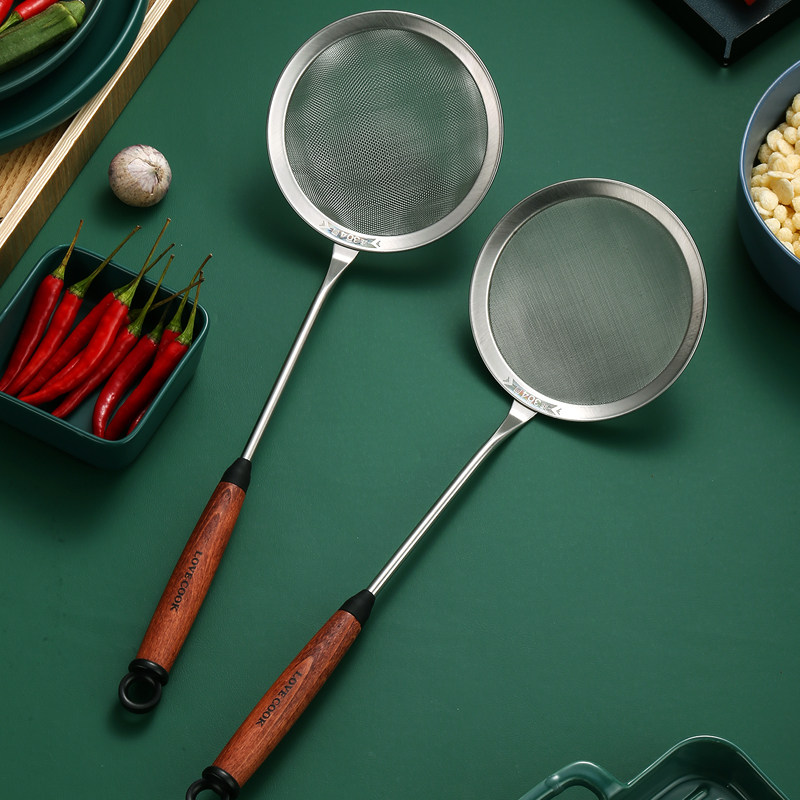 Wood Handle Stainless Steel Strainer Deep Fried Leaky Spoon Drain Net Filter Spoon Hot Pot Leaking Spoon Scoop Flour Soy Milk Filter Screen Sieve