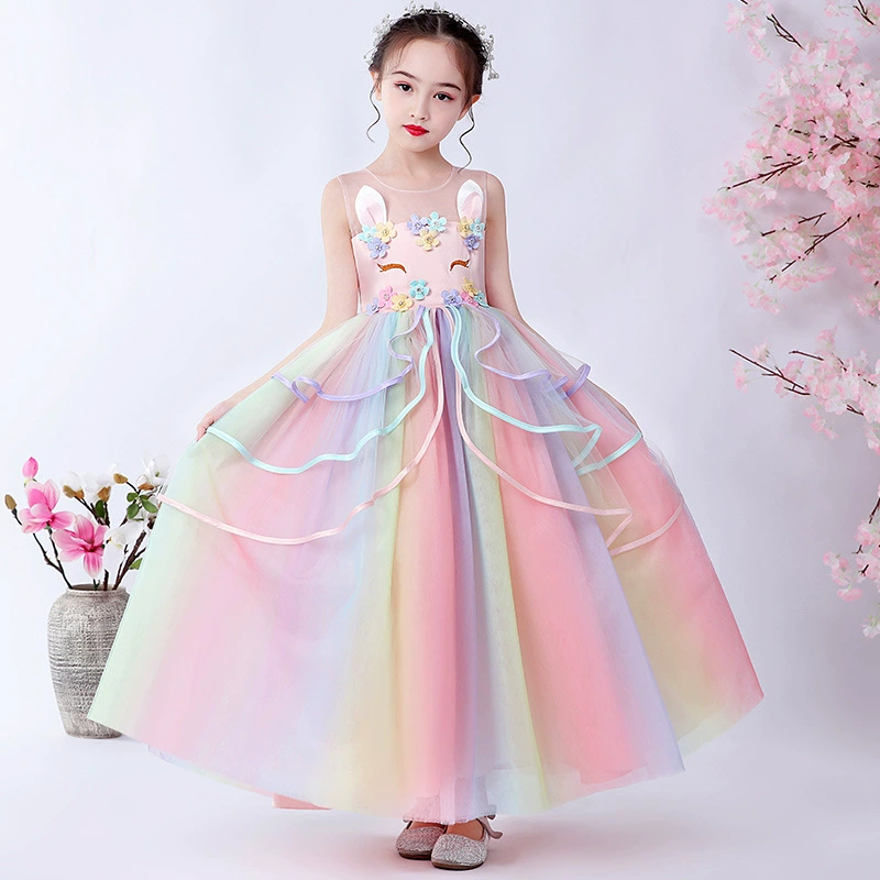 2020 mùa hè mới kỳ lân trẻ em váy công chúa trẻ em váy cầu vồng cô gái váy cưới váy biểu diễn váy dài - Váy trẻ em