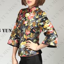 2019 Autumn New Black Peony brocade long sleeve cheongsam Lady Tang jacket can be cotton autumn and winter