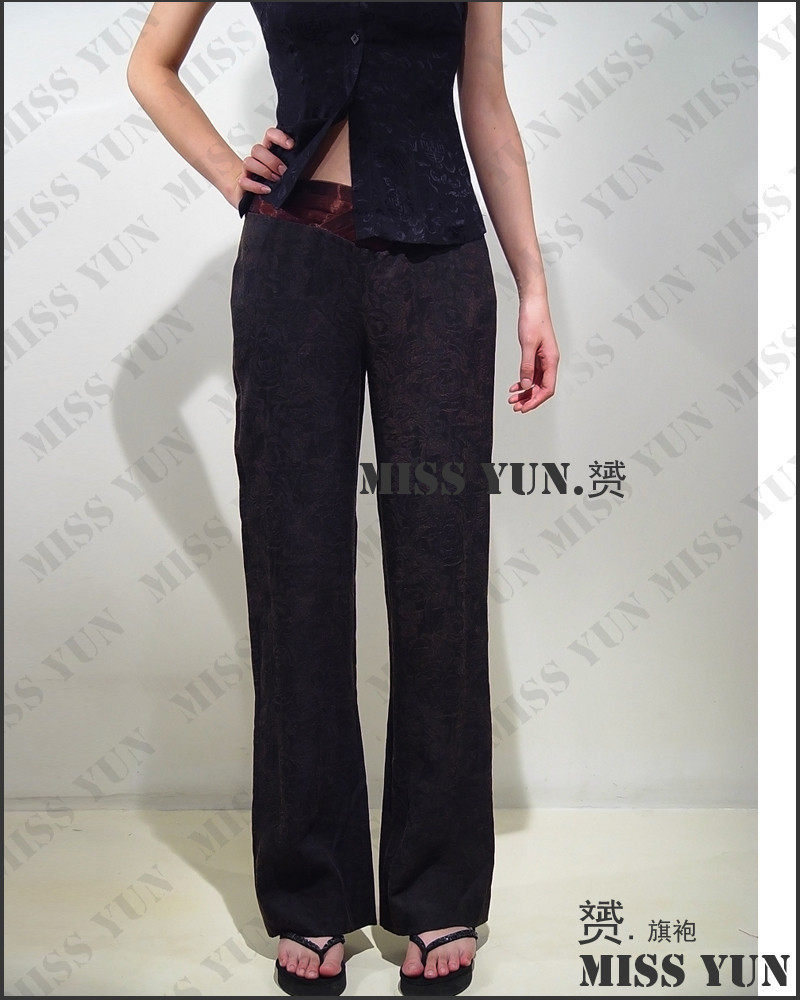 Golden branches and jade leaves custom silk Xiangyun yarn three-layer gauze waist casual autumn and summer Tang suit wide-leg trousers