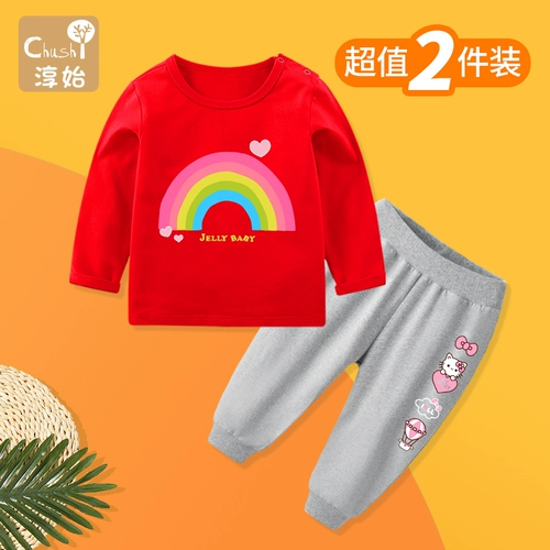 Лонгслив для девочек, нарукавники, комплект, детские хлопковые штаны, детский комбинезон, коллекция 2021, осенний