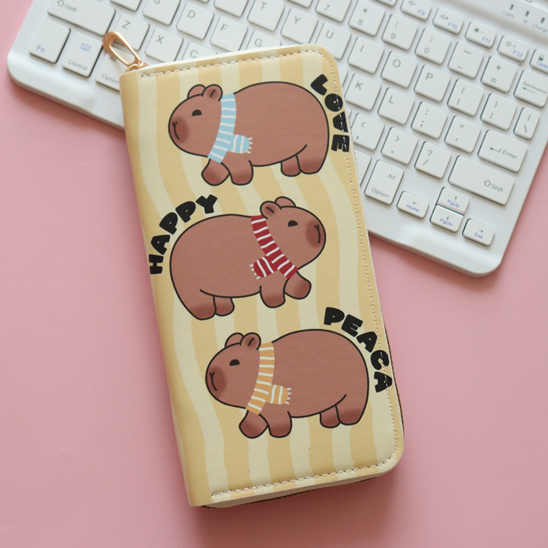Wallet for Women, Capybara Design, Long Style, Large Capacity, Zipper, Multiple Card Slots, Cute Coin Purse