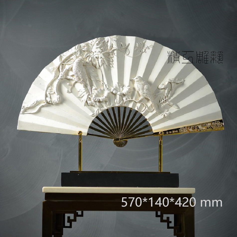 Fine Work Sculpture New Chinese Light Lavish Fan Type Swing Piece Soft-Mounted Plaster Pendant Sample Room Sample House Display Center Clubhouse