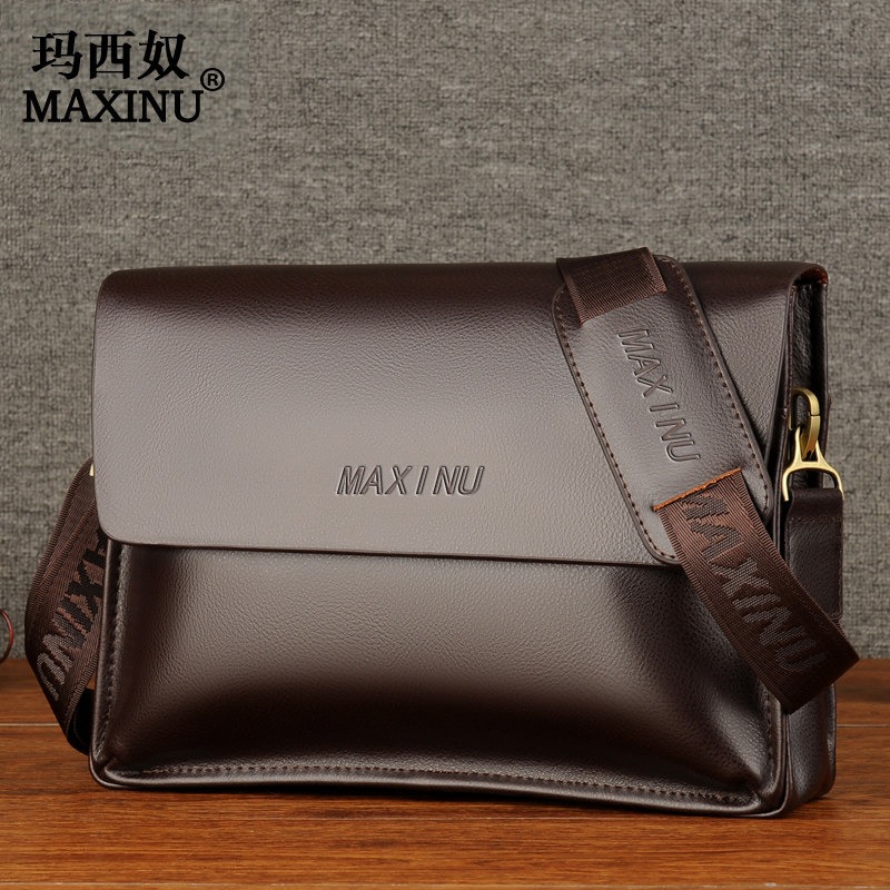 Slanted Satchel Bag Men's Bag Single Shoulder Bag Genuine Leather Business Brand Bull Leather Middle-aged Scapegoat Daddy Man Bag Briefcase Hanging Bag