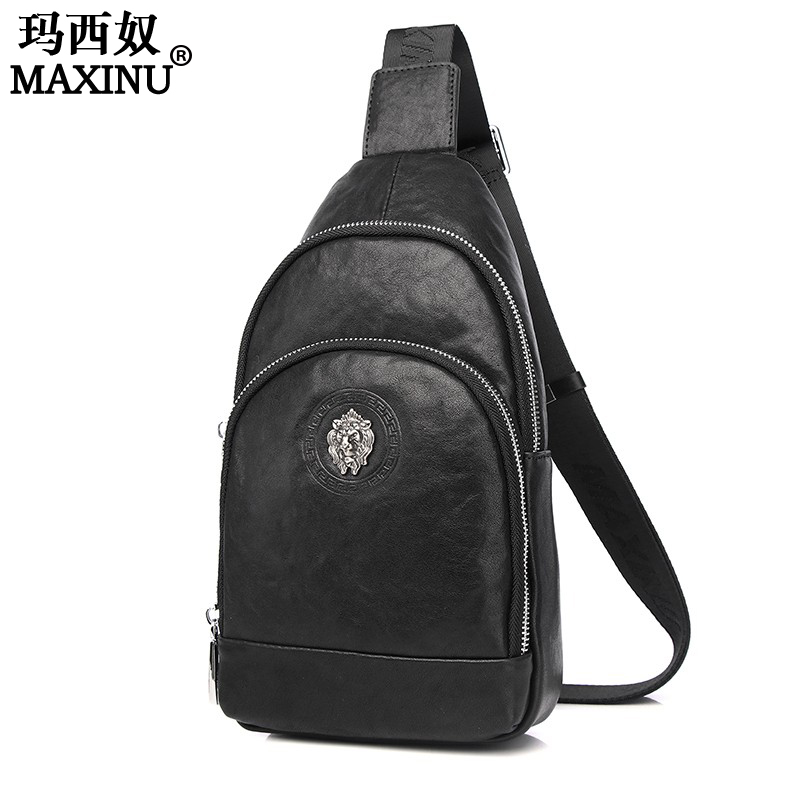 Masino chest bag men's messenger bag leather bag men's bag shoulder bag personality simple small backpack head layer cowhide