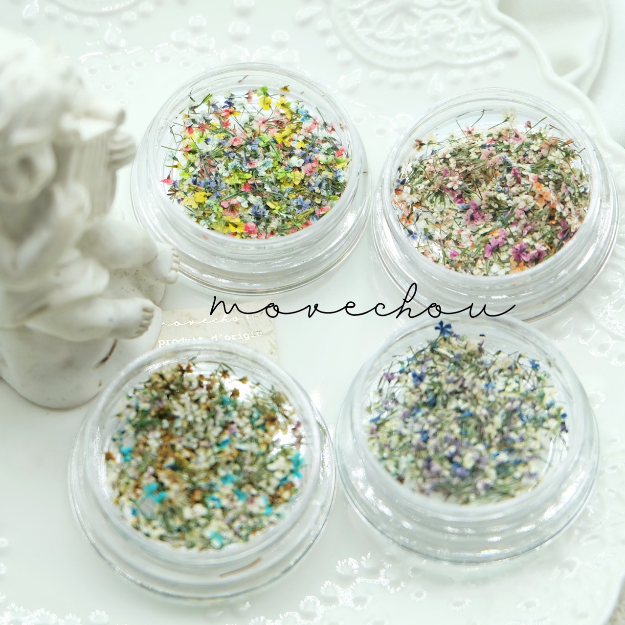 Japanese-style INS new manicure pressed flower dried flower Morandi color mixed lace small floral diy nail decoration