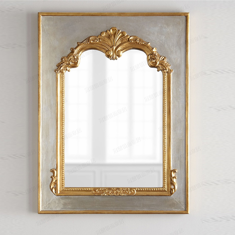 Hotel porch living room wall hanging French decorative mirror sofa art golden retro creative mirror bathroom makeup mirror