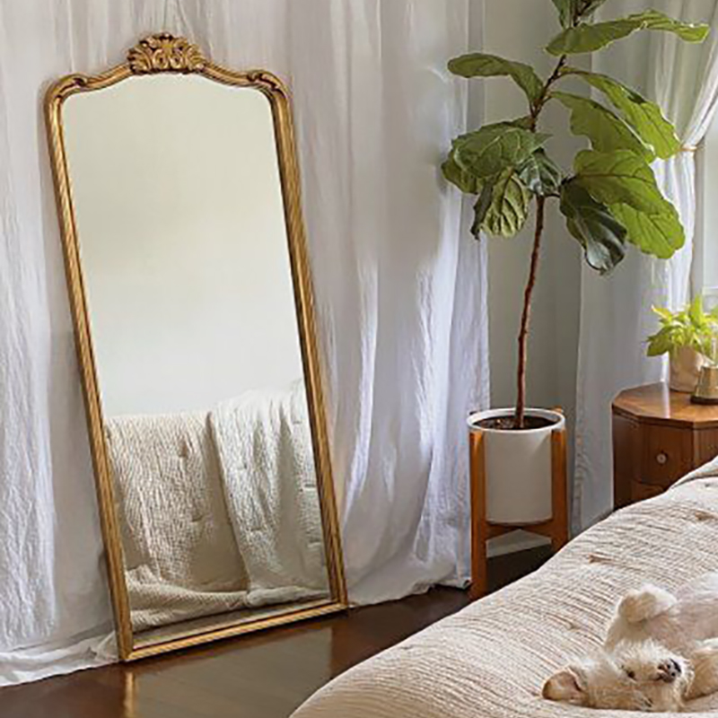 American style dressing mirror light and luxurious style carved with a floor mirror leaning against the wall fitting for a fitting mirror European-style retro full-body mirror-Taobao
