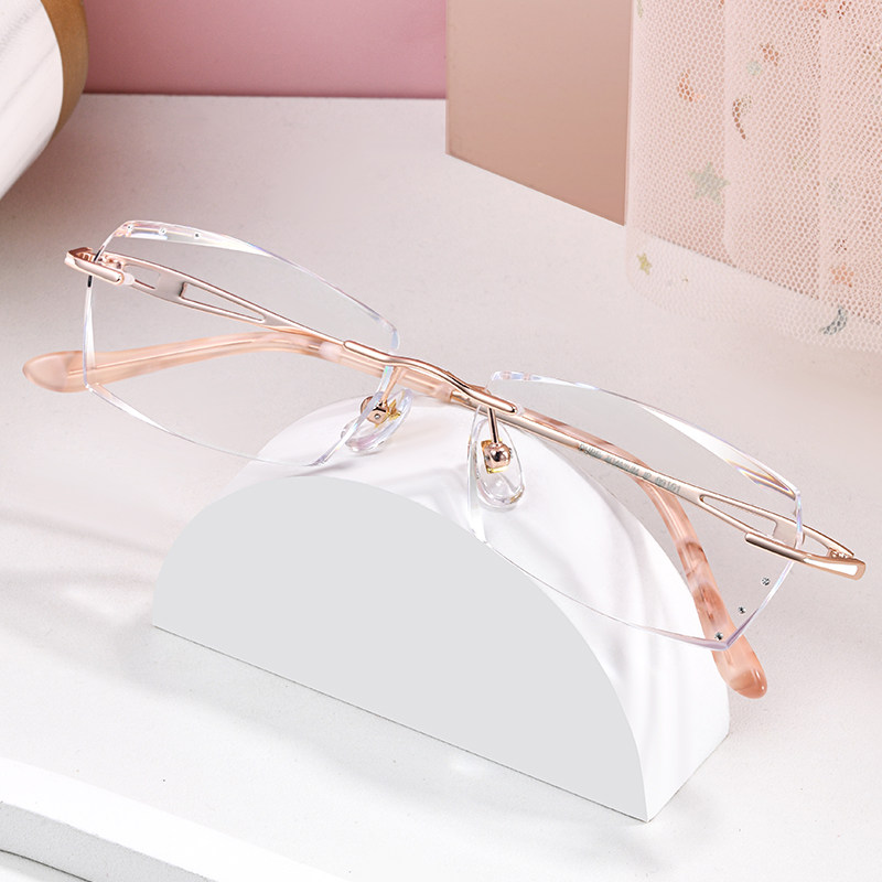 Pure titanium no-frame diamond cut edge myopia glasses Women's anti-light finished glasses Myopia Glasses without frame Glasses Women