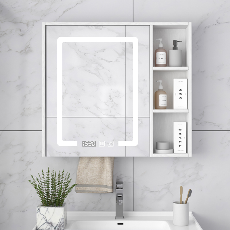 Smart mirror cabinet wall-mounted defog anti-fog Bluetooth mirror with shelf bathroom solid wood vanity mirror cabinet with light