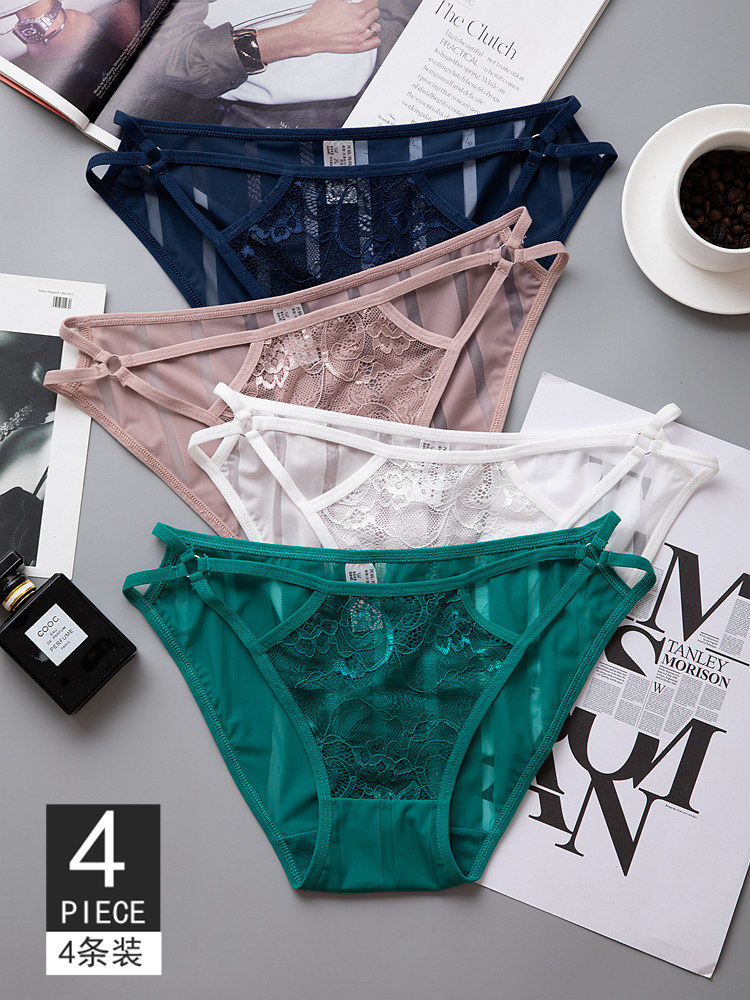 Sexy incognito ice silk panties Female lace girl low waist hot confusion Ultra-thin hollow passion cotton crotch briefs