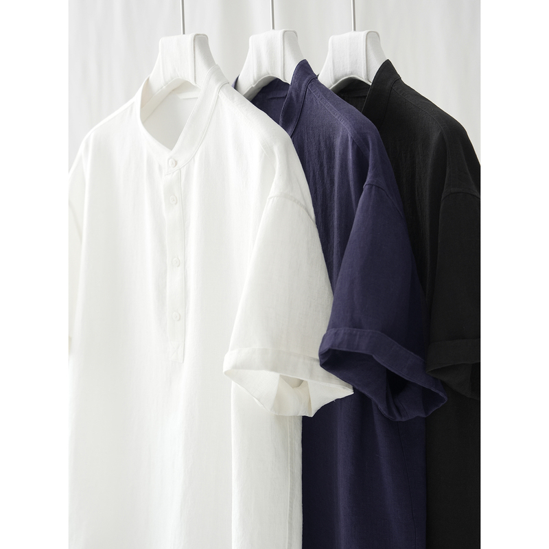 Ma·Fu Carefully Selects Natural Pure Hemp Fabrics for Summer, Moisture-Wicking and Breathable Henry Collar Short-Sleeved Shirts