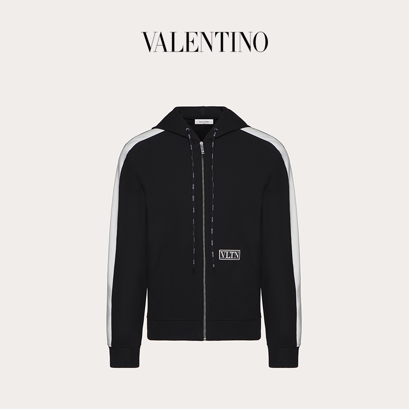 VALENTINO VAN RENTINO MEN'S BLACK VLTN TAG HOOD HOODED CLOTHING