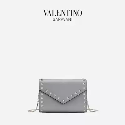 VALENTINO GARAVANI MS VALENTINO CLASSIC LIGHT GRAY ROCKSTUD CHAIN WALLET