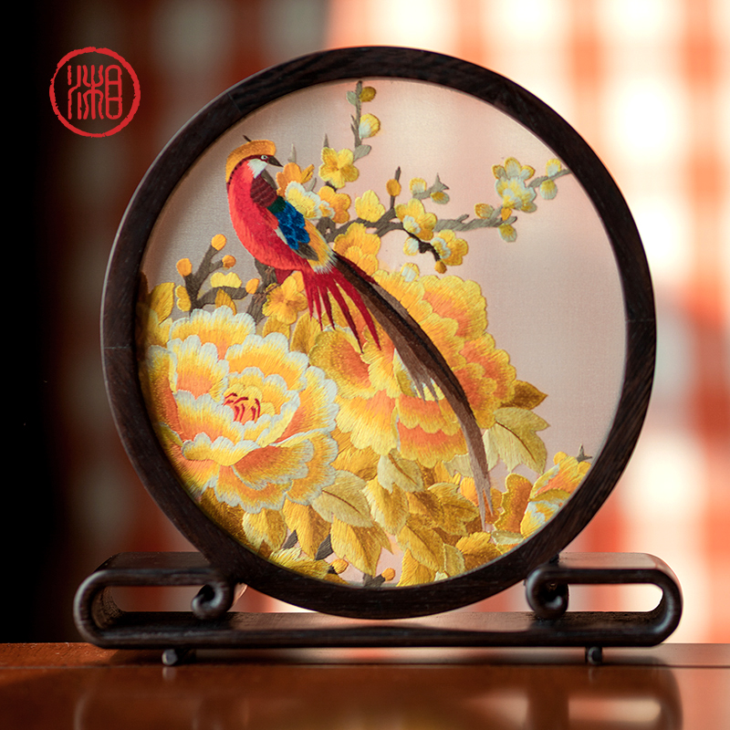 Xiang Chuan Li Xiang embroidery hand embroidery double-sided embroidery bedroom study table countertop round screen ornament new Chinese art gifts
